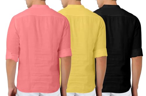 Image of Zombom Combo of Men's Solid Cotton Polyester Blend Full Sleeve Mandarin /Chinese Collor Straight Kurta Shirt (Pack of 3)