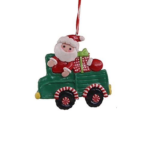 Décorations de sapin de Noël en argile polymère - Joli camion Père Noël, train de cerf, bonhomme de neige - Décoration de sapin de Noël - Cadeau de Nouvel An - Père Noël rouge et vert - 16 x 9 cm Cover