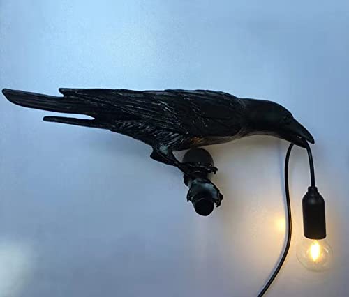 Image of NorDiem Crow Wall Lamp, Unique Gothic Raven Birds Wall Sconce Light for Bedside Bedroom Living Room Farmhouse Decor (Left Black Wall Lamp)