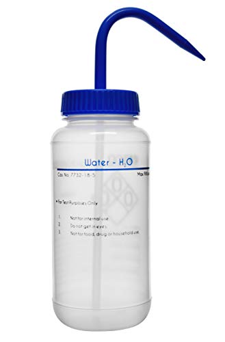 Wash Bottle for Water, 500ml - Labeled with Color Coded Chemical & Safety Information (2 Color) - Wide Mouth, Self Venting, Polypropylene - Performance Plastics by Eisco Labs