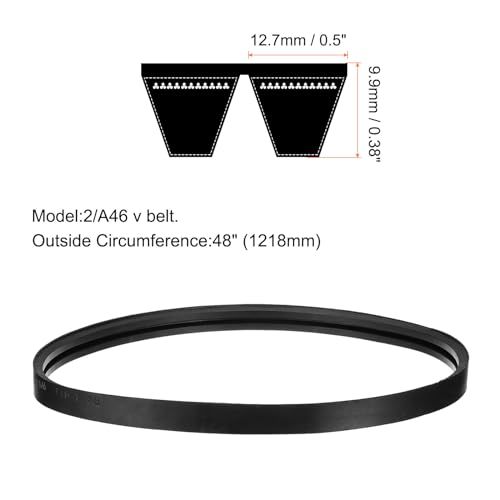 Image of uxcell 2 /A46 or 2 /4L480 Banded V-Belt Classic Wrapped Rubber, 2 Banded /2 Ribs, A Profile, 46 inch(1168mm) Inside Circumference