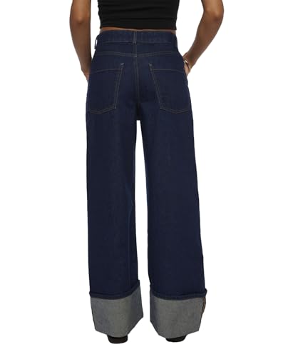 Wide Leg Jeans Woman Cuffed Mid Rise Straight Leg Jeans Loose Boyfriend Baggy Denim Pants with Pockets2