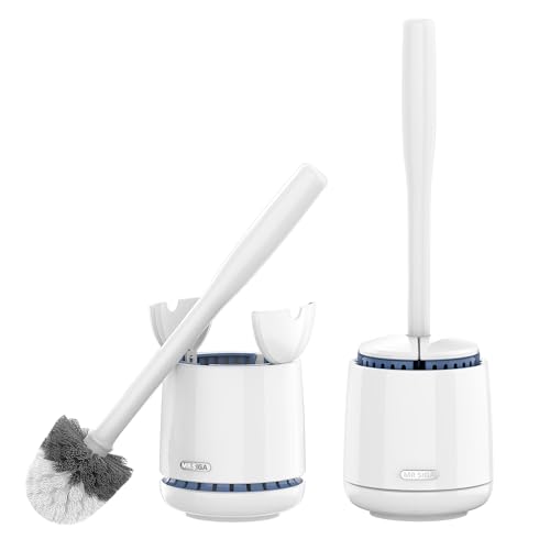 MR.SIGA Toilet Bowl Brush and Holder, Premium Quality, with Solid Handle and Durable Bristles for Bathroom Cleaning, White, 2 Pack