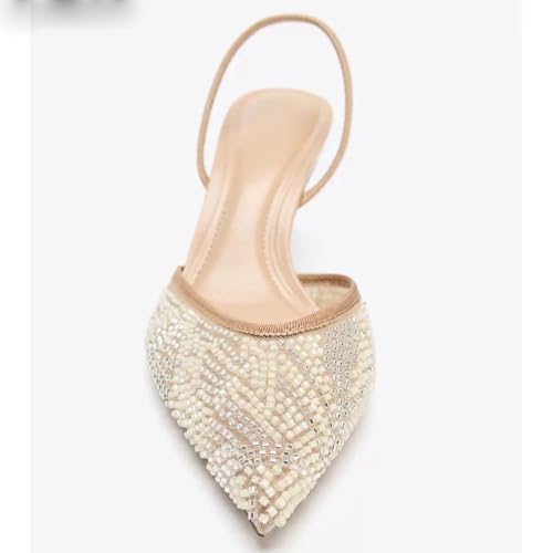 Image of Fashion Mesh Slingback Pumps Shoes for Women Ankle Strap Pointed Toe Pumps