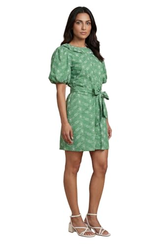Image of Dorothy Perkins Petite Belted Puff Sleeve Embroidered Shirt Dress, 14, Bright Green