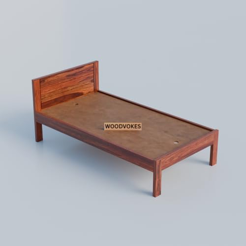 Image of Solid Sheesham Wood Single Bed with Headboard & Footboard | Sturdy Wooden Cot for Bedroom, Hostel & PG | Modern Design Single Wooden Bed Frame (Mattress Not Included) (Honey 6by3)