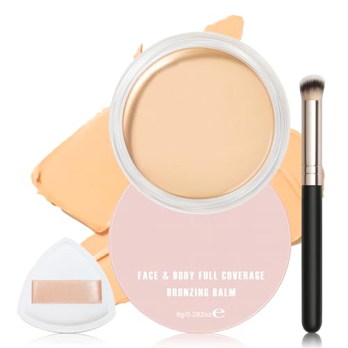 Erinde Full Coverage Concealer Balm for Face & Body, Tattoo Covering Makeup, Long Lasting Waterproof Cream Concealer with Brush & Sponge, Buildable Coverage for Blemishes and Dark Circles #01