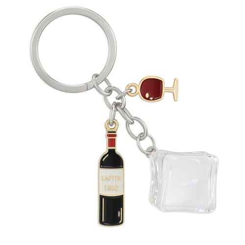 Wine Lover Keychain Silver LAFITE 1982 Wine Bottle & Glass