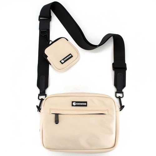 COOWONE wasserdichte Leckerlitasche für Hunde, Leckerlitasche für Hundetraining, integrierter Kotbeutelspender, verstellbare Umhängetasche (Beige)