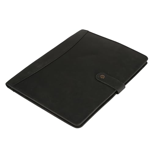 Image of KomalC Leather Portfolio Folder with Button Closure | Business Padfolio for Professionals | Vintage Organizer with Legal Pad Holder, Card Slots & Document Pockets (Black)