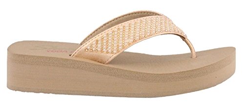 Skechers Vinyasa-Beach League, Sandalias con Tira Vertical para Mujer, Dorado (Rose Gold),...