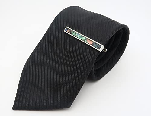 Jonwo Polished Natural Abalone Men Cufflinks And Tie Clip Set Silver Tone 14K Gold Plated Men Tie Pin Cufflinks For Wedding Tuxedo Shirt Party Birthday Anniversary (Silver Tie Clip) #TOP1