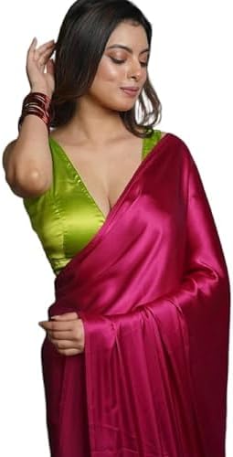 SHOPAZ Women's Ready to Wear Satin Silk 1 Minute Pre Pleated Heavy Saree with Unstiched Pink Blouse (Pink)