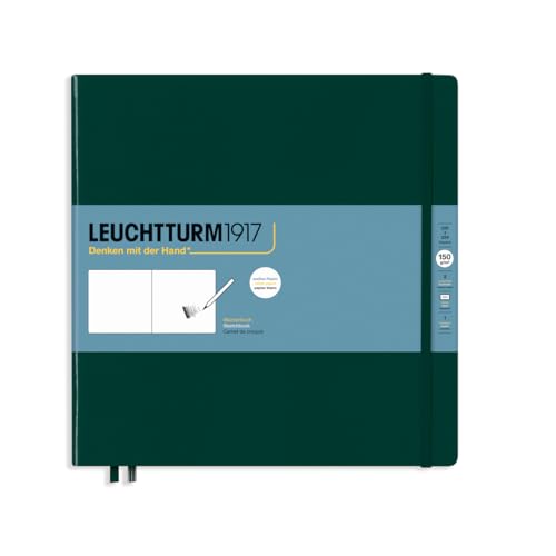 LEUCHTTURM1917 370352 Sketchbook Square (225 x 225 mm), Hardcover, 112 Pages (150 g/sqm), Plain, Forest Green