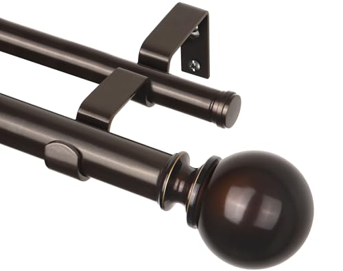 KAMANINA Bronze Extra Long Curtain Rods for Windows 120 to 170 Inches, 1 Inch Double Decorative Curtain Rods 140 to 195 Inches (11.6-16.3 Feet), drapery Rods with Round Finials