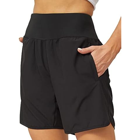 HeTaiDa Women's sports shorts, running trousers with pockets, summer sports shorts, fitness, running, yoga, jogging, casual shorts, black, L Short Cover