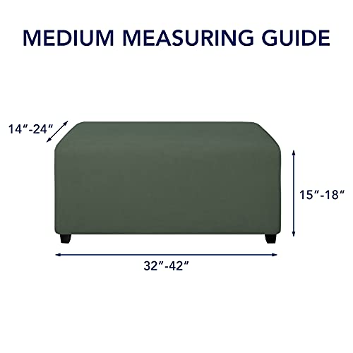 Image of PureFit Stretch Rectangle Ottoman Cover Footstool Cover, Grayish Green | Fleece Soft Form Fit Ottoman Slipcovers Rectangle Slipcover for Folding Storage with Nonslip Elastic Bottom