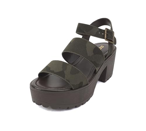 Image of Soda ACCOUNT ~ Women Open Toe Two Bands Lug sole Fashion Block Heel Sandals with Adjustable Ankle Strap