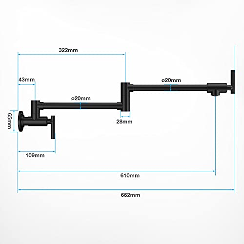 Lepo Pot Filler Faucet Wall Mounted, Solid Brass Folding Kitchen Restaurant Sink Faucet With Double Joint Swing Arm Single Hole 2 Handles Commercial Npt Matte Black #TOP4
