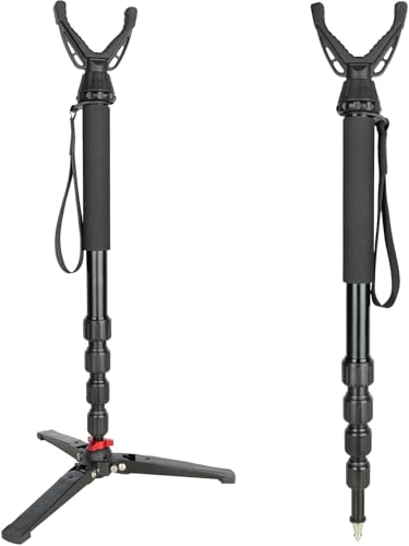 360° Rotating Shooting Sticks Convertible Monopod Shooting Tripod for Rifles Adjustable Height with Removable V-Yoke & Non-Slip Pad & Screw-Locks for Hunting Outdoor