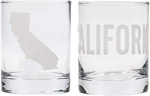 About Face Designs State Of California In Grey 10 Ounce Clear Rocks Glass, Set of 2