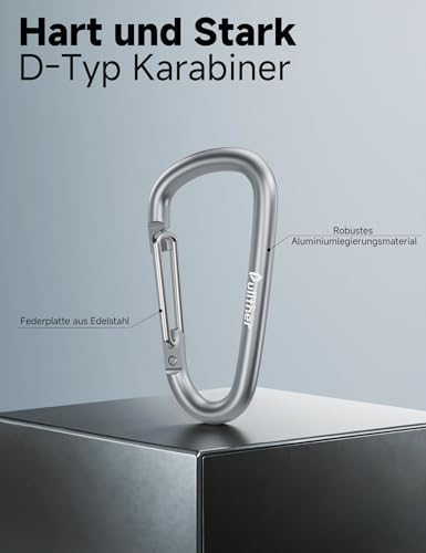 pullther 10 Stück Aluminium Karabinerhaken, 56mm/2,2’’ Karabiner groß, Korrosionsbeständige D-Ring Karabinerhaken Schlüsselanhänger für Outdoor Sport, Wandern, Camping, Angeln - Gun Metal