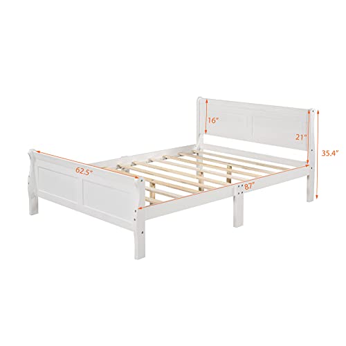Meritline Queen Size Platform Bed With Headboard, Wooden Bed Frame For Kids Teens Adults, No Box Spring Needed (White) #TOP2