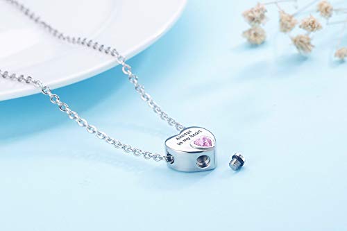 Heart Urn Necklaces for Ashes Birthstone Ashes Necklace Always in My Heart Cremation Jewelry Keepsake Memorial Necklace4