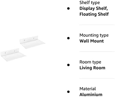 Z metnal Small Floating Shelves, Mini Metal Display Shelf for Collection Action Figures Funko Pop, 150mm Decor Wall Shelf, Aluminum, Wall Mounted, White, 6 inch, 2 Pack