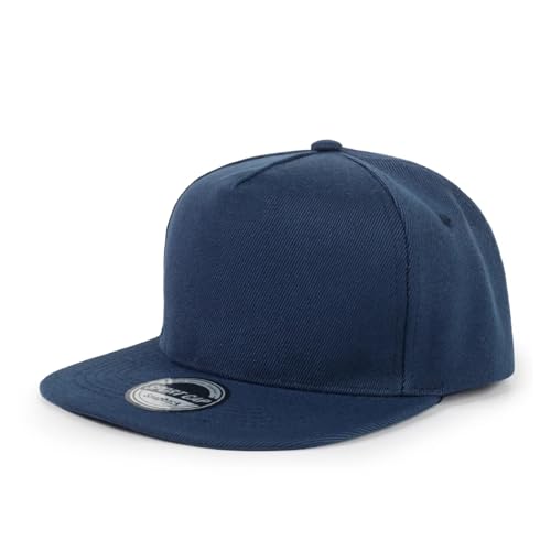 Gorra de camionero de cinco paneles con costuras reforzadas visera plana azul