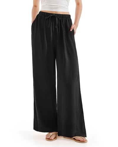 SUUKSESS Women Wide Leg Linen Pants with Pocket High Waisted Lounge Palazzo Pant