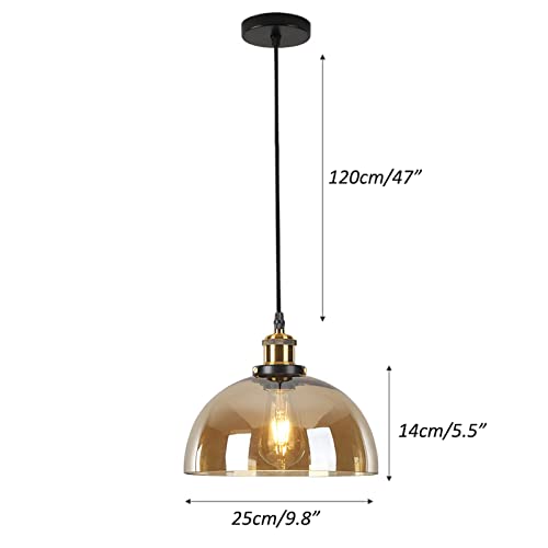 S-Cevada Farmhouse Pendant Lighting, Industrial Vintage Round Glass Dining Room Ceiling Hanging Lamp in Bronze Finish, Kitchen Island E26 1- Light Chandelier (Amber) (GYDD-01) by S-Cevada - Image 2