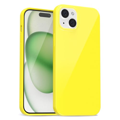 uvcoat for iPhone 15 Plus Case Silicone, Glossy Cute Jelly Soft Rubber Gel Protective Plastic Phone Case, Thin Ultra Slim Plain Solid Color Cover for Women, Yellow