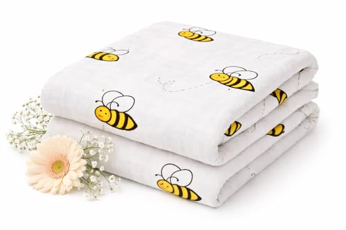 Image of Swaddle Cloth for new Born Pure Cotton Muslin Baby Swaddle Blanket, Wrap Cloth Cotton Swaddle for Newborn Baby Cotton Swaddle Blanket - 1 Swaddle with Size 120x100 CM- Bee Print