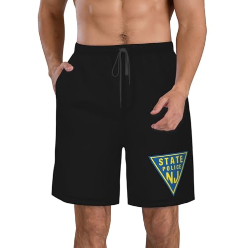 New Jersey State Police Men's Beach Shorts Quick Dry Swim Trunks with Pockets Mesh Lining