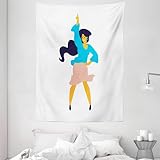 ABAKUHAUS Féminin Tapisserie, Enthousiaste Dancing Girl Art, Tissage Mural pour Décoration d'Intérieur, 150 cm x 200 cm, Blue Sky Peach