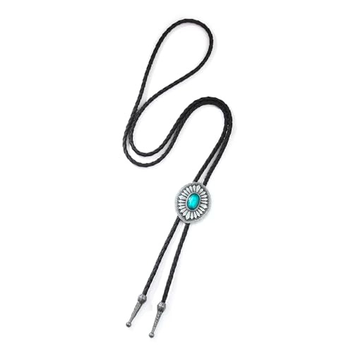 Image of AZORA Western Cowboy Bolo Tie Men Leather Necktie Leather Cord Turquoise Stone Bolo Ties for Men Women
