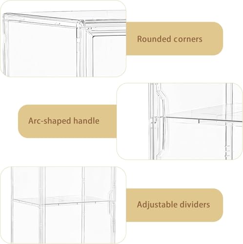 Image of Attelite Acrylic Display Case for Collectibles, Clear Storage Bin with 3 Adjustable Layers, Stackable Storage Box with Magnetic Door for Figures, Home Office,Large,2 Tier Clear Storage Bin,4Pack
