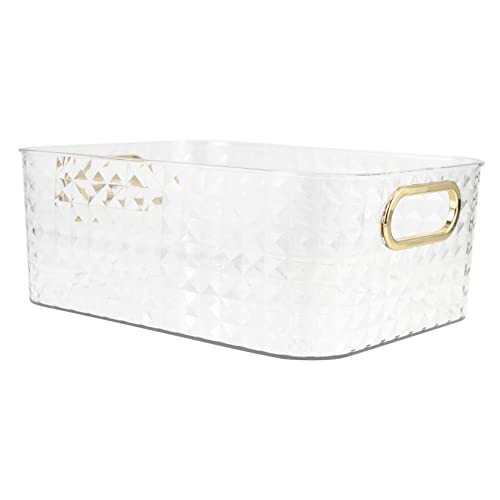 SOLUSTRE Pattern Storage Basket with Cutout Handles Transparent Desktop Organizer for Makeup Supplies Snacks and Home Essentials Stylish and Design for Versatile Use