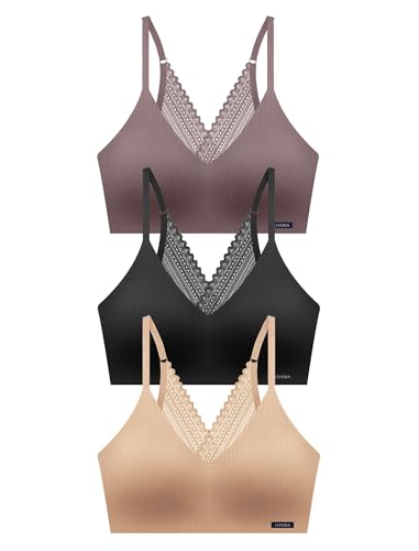 Image of Livona Lace Bralette for Women - Comfort Sports Bra Wireless Padded Bralette with Support Workout Tops Cami Crop S-XXL
