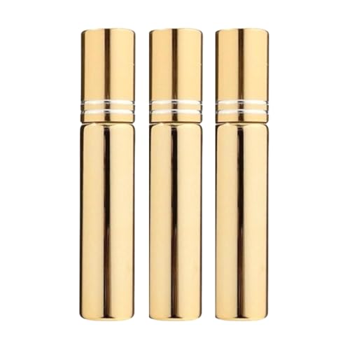 Kit com 3 Mini Frasco Portátil de Perfume de Vidro Recarregável com Borrifador Spray Ideal para Levar na Bolsa Estojo de Maquiagem Prático e Compacto Com Capacidade de 10ml (Dourado)