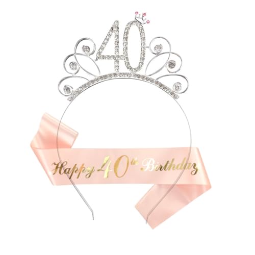40 Cumpleaños Corona y Faja, Feliz 40 Cumpleaños Corona Tiara y Faja, Regalo de Cumpleaños para Mujeres de 40 Años