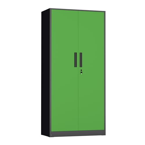 Image of INTERGREAT Metal Storage Cabinet,72 inch Steel Lockable File Cabinet with Locking Doors and Adjustable Shelves,Locking Tool Cabinets for Office,Home,Garage,Gym,School (Black Green)
