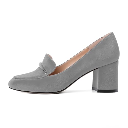 Image of Eldof Women's Pumps Block Heel Round Toe Slip On Chunky Loafer Heel Dress Shoes Pumps for Women 2.5 Inches