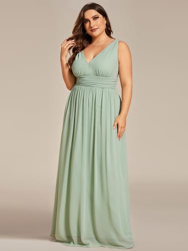 Image of Ever-Pretty V Neck Sleeveless Pleated Chiffon Maxi Plus Size Formal Dress for Women Bridesmaid Dresses 09016-DA