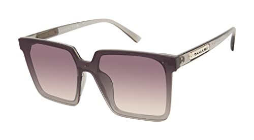 TAHARI Women's TH848 Translucent 100% UV400 Protective Square Shield Sunglasses. Elegant Gifts for Her, 145 mm, Grey Crystal