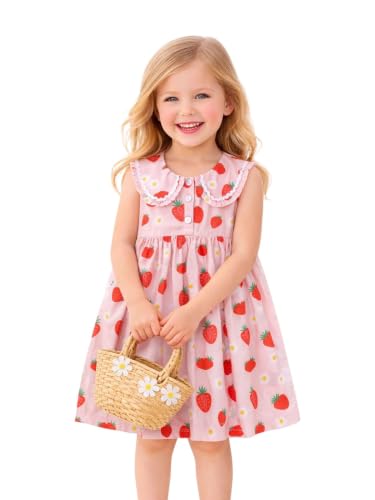 Image of HILEELANG Girls Cotton Dress Sleeveless Peter Pan Collar with Pockets