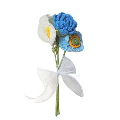 Bouquet de fleurs de lys calla blanches faites à la main, cadeau pour femme, petite amie et femme, accessoire de fête à tricoter