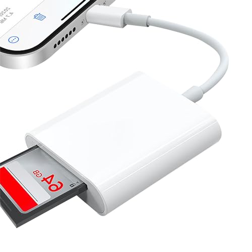 SD/TF Card Reader for iPhone iPad 14/13/12 Pro - 2 in 1 Dual Slot Memory Card Adapter, Plug & Play Ligh-tning Reader for Trail/Gaming Cameras, No App Required Portable Micro SD Reader