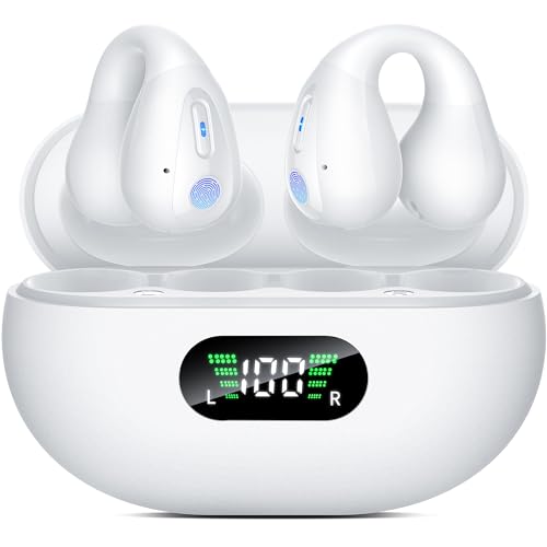 Open Ear Bone Conduction Headphones,Comfort-Clip On Wireless Earbuds Bluetooth 5.3, Sports Ear Buds with ENC Mic, 36 Hours HlFl Earpods with LED Display Charging Case,lPX7 Running Earphones, White Open Ear Bone Conduction Headphones,Comfort-Clip On Wireless Earbuds Bluetooth 5.3, Sports Ear Buds with ENC Mic, 36 Hours HlFl Earpods with LED Display Charging Case,lPX7 Running Earphones, White